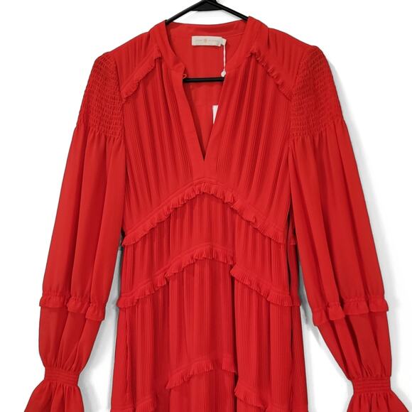 Tory Burch Stella Pleated Ruffle Chiffon Maxi Dress in Red Size 0 New With Tag - Picture 7 of 13